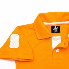 Polo Infantil Bordada Modelo Escudo Manga Curta Piquet Laranja Com Detalhes Em Branco | Otto - comprar online