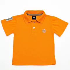 Polo Infantil Bordada Para Meninos Manga Curta Piquet Laranja Com Detalhes Em Cinza | Otto