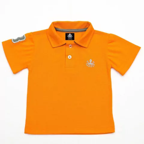 Polo Infantil Bordada Para Meninos Manga Curta Piquet Laranja Com Detalhes Em Cinza | Otto