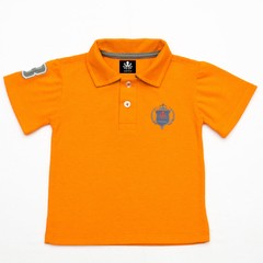 Polo Infantil Bordada Modelo Escudo Manga Curta Piquet Laranja Com Detalhes Em Cinza | Otto