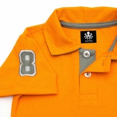 Polo Infantil Bordada Modelo Escudo Manga Curta Piquet Laranja Com Detalhes Em Cinza | Otto - comprar online