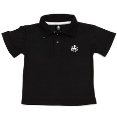 Polo Infantil Bordada Para Meninos Manga Curta Piquet Preto Com Detalhes Em Branco | Otto