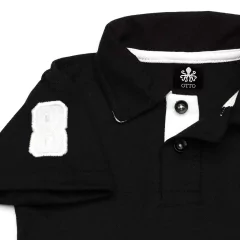 Polo Infantil Bordada Para Meninos Manga Curta Piquet Preto Com Detalhes Em Branco | Otto - comprar online