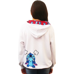 Blusa Moletinho Bolso Canguru com Capuz Stitch Mal