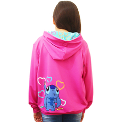 Blusa Moletinho Bolso Canguru com Capuz Casal Stitch