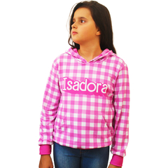 Blusa Moletinho Bolso Canguru com Capuz Barbie PERSONALIZÁVEL COM NOME DA CRIANÇA