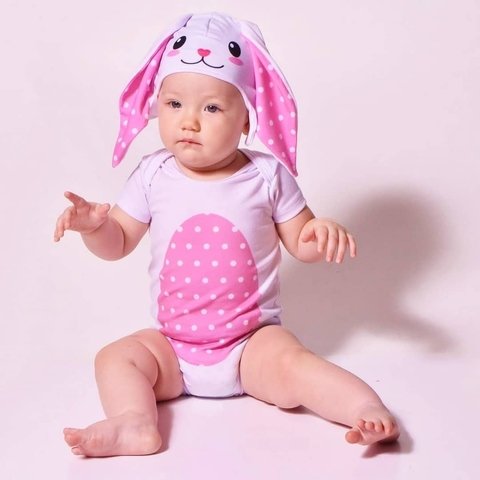 Body Bebê Fantasia de Coelho Orelhão Rosa - Isabb