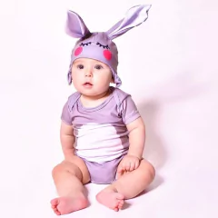 Body Bebê Fantasia de Coelho Orelhinha Cinza - Isabb