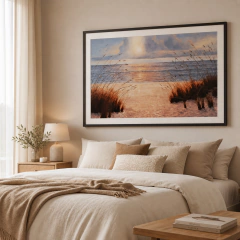 Cuadro Decorativo Playa Atardecer con Marco y Vidrio - comprar online