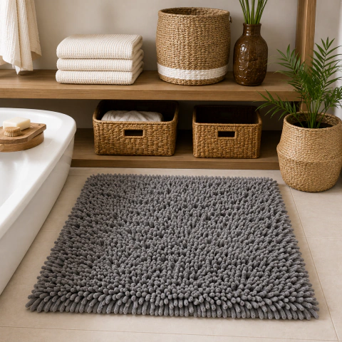 Alfombra de Baño Gris Súper Suave y Antideslizante