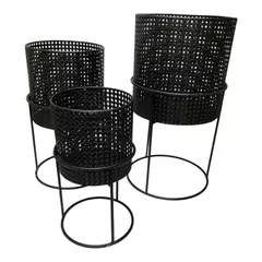 Maceteros Metal calado Negro Porta Macetas Redondo con Patas Set x3