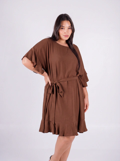 VESTIDO CON LAZO MARRON