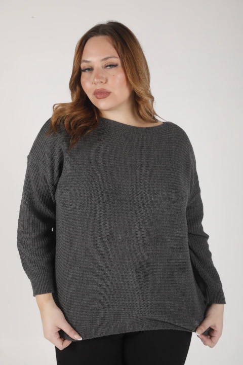 MAXI SWEATER ACANALADO GRIS