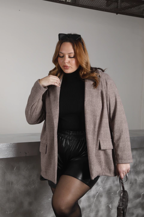 BLAZER DE PAÑO CUADROS MARRON