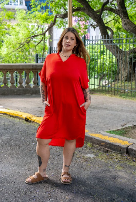 VESTIDO CAMISERO LINO ROJO - comprar online