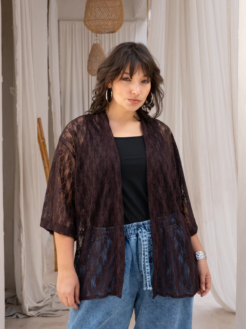 KIMONO ENCAJE MARRON