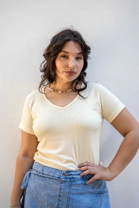 REMERA JACKARD CUELLO V AMARILLO - comprar online