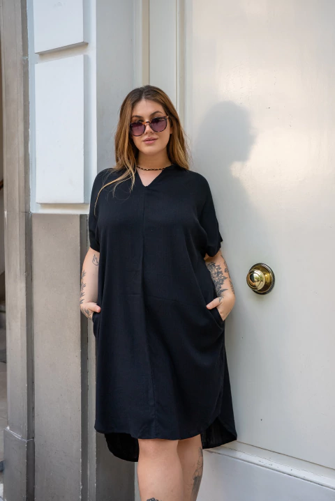 VESTIDO CAMISERO LINO NEGRO - comprar online