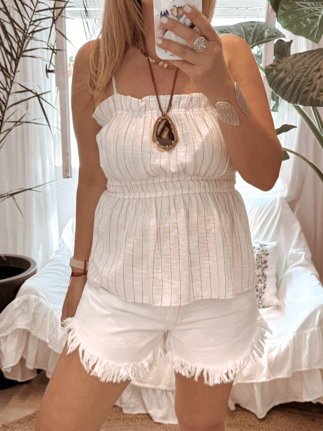 musculosa Lazaro Off white rayada