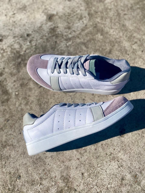 Zapatillas Retro Cuero art 6016 Blanco Lila