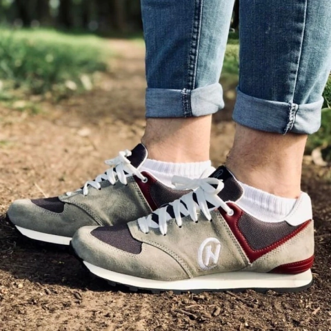 Zapatillas hombre 910 - Gris y bordó