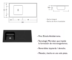 Mesada Marmol Sintetico 100x53 Bacha Derecha O Izq Durafort