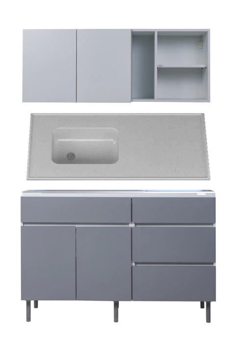 Bajo 120 Cm Livorno Gris + Mesada Marmol Sintetico + Alacena - comprar online