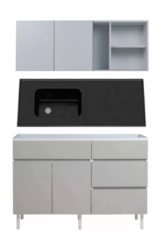 Bajo 120 Cm Livorno Beige + Mesada Marmol Sintetico + Alacena - Pignataro Diseño & Construccion
