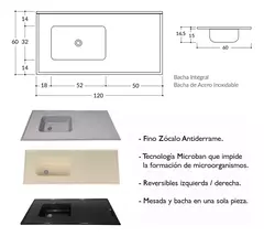Mesada Marmol Sintetico 120 x 60 cm Bacha Reversible Durafort - Pignataro Diseño & Construccion