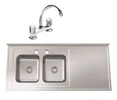 Mesada Johnson Acero 140x61 Bacha Doble + Griferia Peirano Bicomando - comprar online