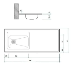 Mesada 140x60 Madera Eucalipto Laqueada Bacha Simple Johnson - tienda online