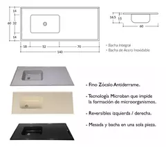 Mesada Marmol Sintetico 140 X 60 Cm Bacha Acero Durafort en internet