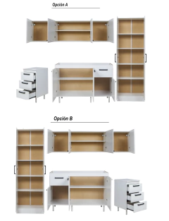 Imagen de Bajo Mesada 160 C/ Cajonera + Alacena + Tolva 2 puertas Turin
