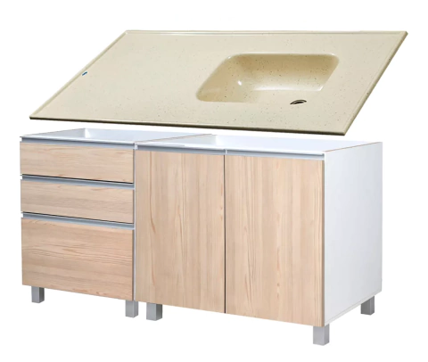Cocina Bajo 160 Cm Potenza + Mesada Marmol Sintetic Durafort - Pignataro Diseño & Construccion
