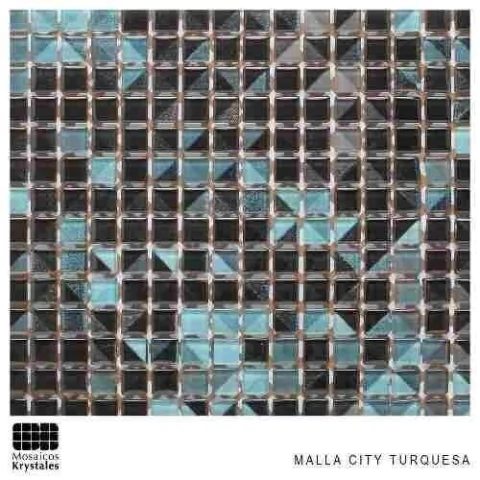 Mallas De Vidrio Acuarela City Turqueza 30x30 Venecitas 1ra