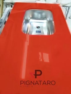 Mesada Marmol Sintetico Roja 160 X 60 Bacha Acero