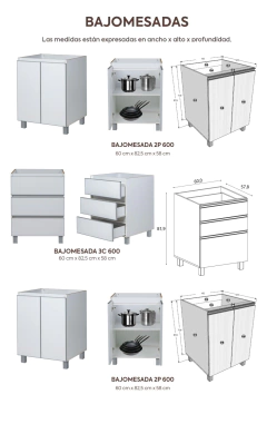 Mueble Cocina Bajo Mesada 180 cm + alacena Potenza 180 Blanco Y Gris en internet