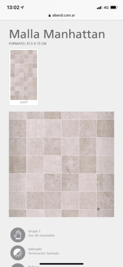 Cerámica Malla Manhattan Light 37,5x75 Pared Alberdi 1° Calidad - comprar online