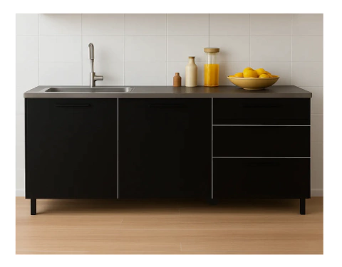 Mueble Bajo Mesada Negro Total Black 160 Guia Telescopica Negro