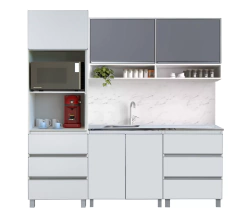 Bajo Mesada 120 Blanco + Alacena Gris + Portahorno Potenza
