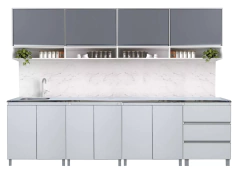 Bajo Mesada 240 Potenza Blanco + Alacena 240cm Sorrento Gris