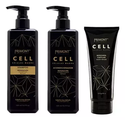 Kit Primont Cell Celulas Madre Shampoo 500ml + Acondicionador 500 ml + REGALO Tratamiento Repair 237 ml