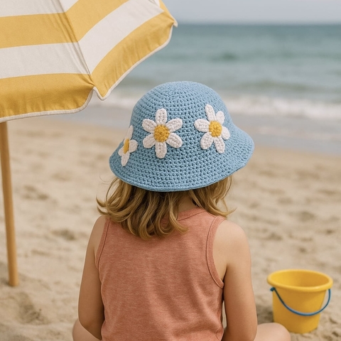 Chapéu Bucket Crochet Flores Azul - comprar online