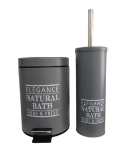 Cesto Y Escobilla Baño Metálicos Gris