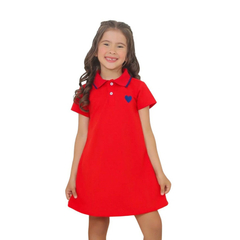 Vestido gola infantil vermelho coração azul