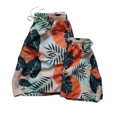 Imagem do Kit short laranja pai e filha(o) folhas