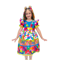 Vestido Festa junina caipira colorido bandeirinhas azul na internet