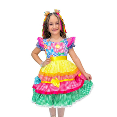 Vestido Festa junina caipira amarelo flor quadriculado na internet