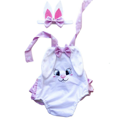 Jardineira romper branco coelhinho da páscoa - Kimimo Kids