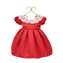 Vestido Natal Vermelho Renda gola manga na internet